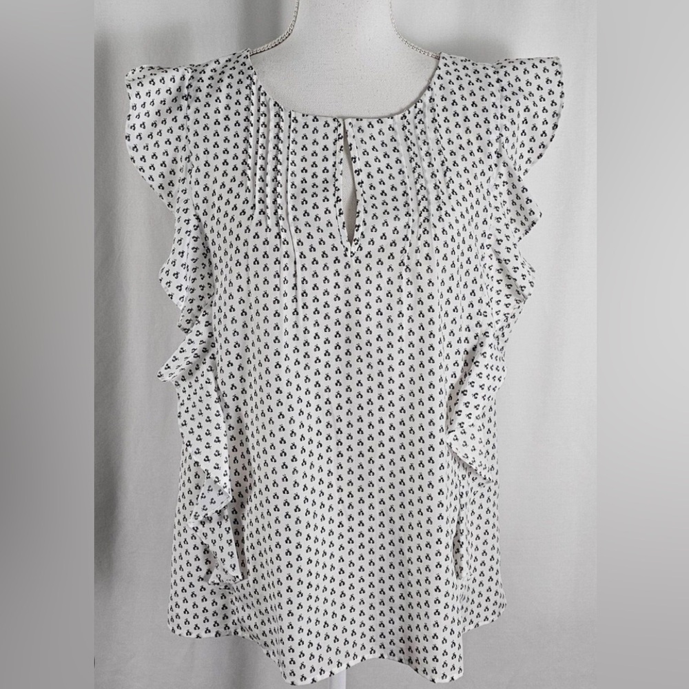 Women's Sleeveless Ruffle Top - Black and White